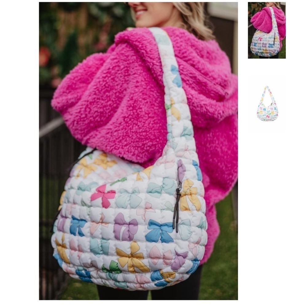 Katydid White Quilted Bow Shoulder Bag